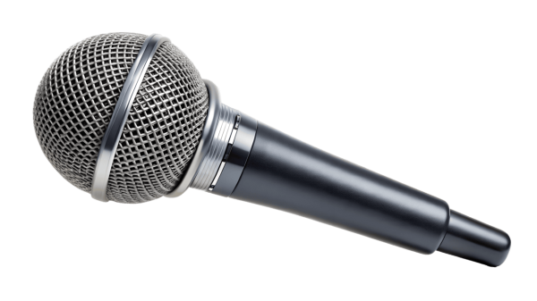 a close up view of a black handheld microphone transparent png